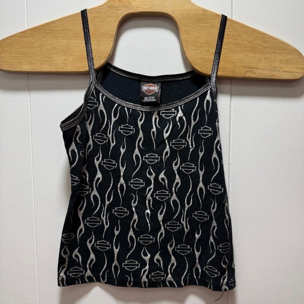 Vintage Harley Davidson Saginaw Valley Flame Cami Tank Top Black Silver Large